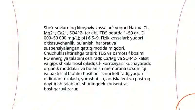 Òzbekiston sharoitida sho'r suvlarni chuchuklashtirish g'oyasini yaratish 4