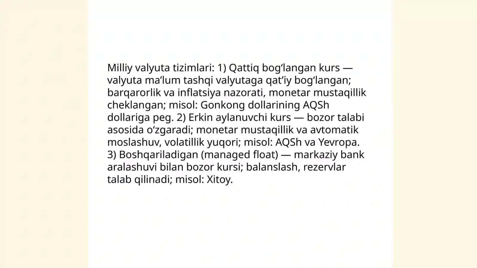 Milliy valyuta tizimlari va ularning xususiyatlari 4