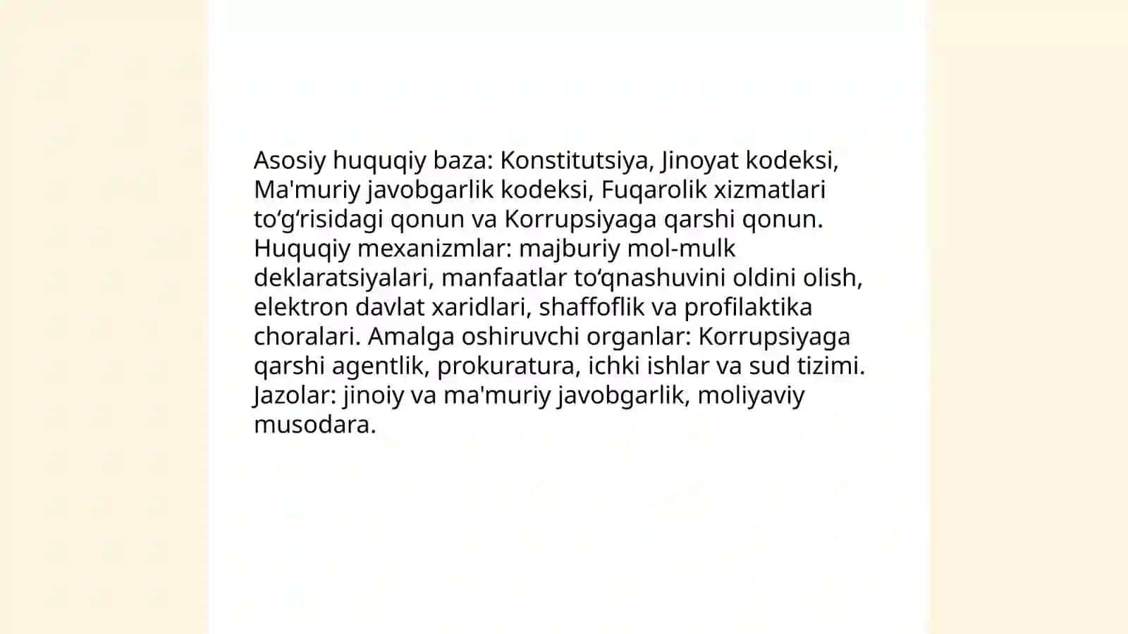 O'zbekistonning korrupsiyaga qarshi kurash tizimi va institutsional tuzilmasi 4
