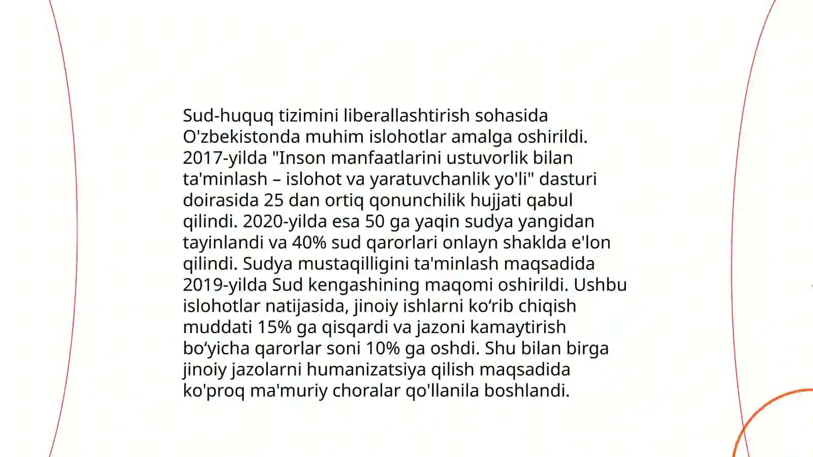 Yangi O'zbekistonda Prezidenti Sh.M.Mirziyoyev rahbarligi va tashabbusi ostida amalga oshirilayotgan islohatlar 4
