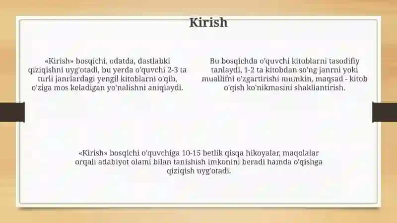 Sinfdan tashqari o'qish bosqichlari 4