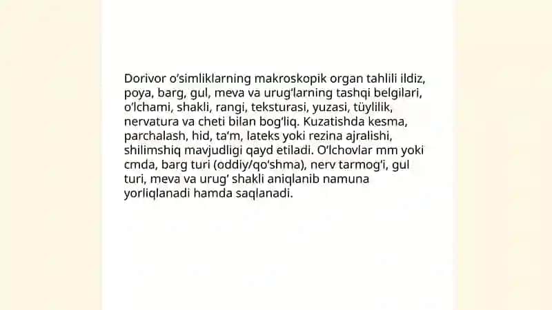 Dorivor oʻsimliklarni izlab topish morfologiyasi oʻrganish 4