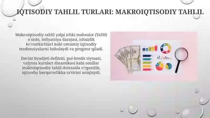Iqtisodiy tahlilning turlari, tahlil ishlarini tashkil qilish va manbala bilan ta'minlash 4