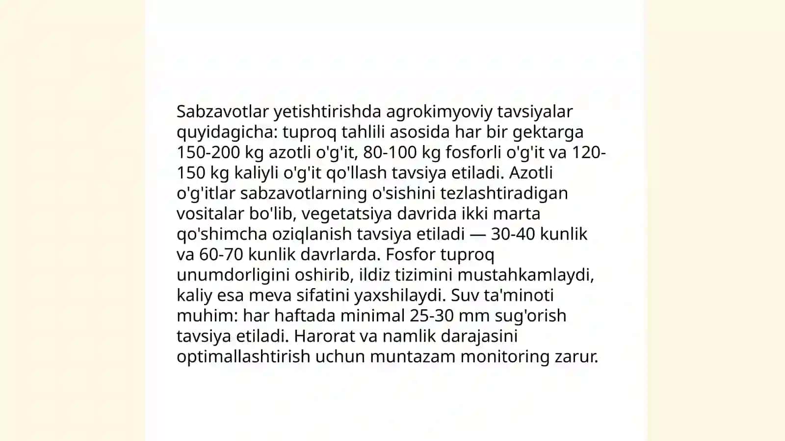 Ximoyalangan yer sharoitida sabzavotlar yetishtrishda agrokimyo xizmatini tashkil qilish 4
