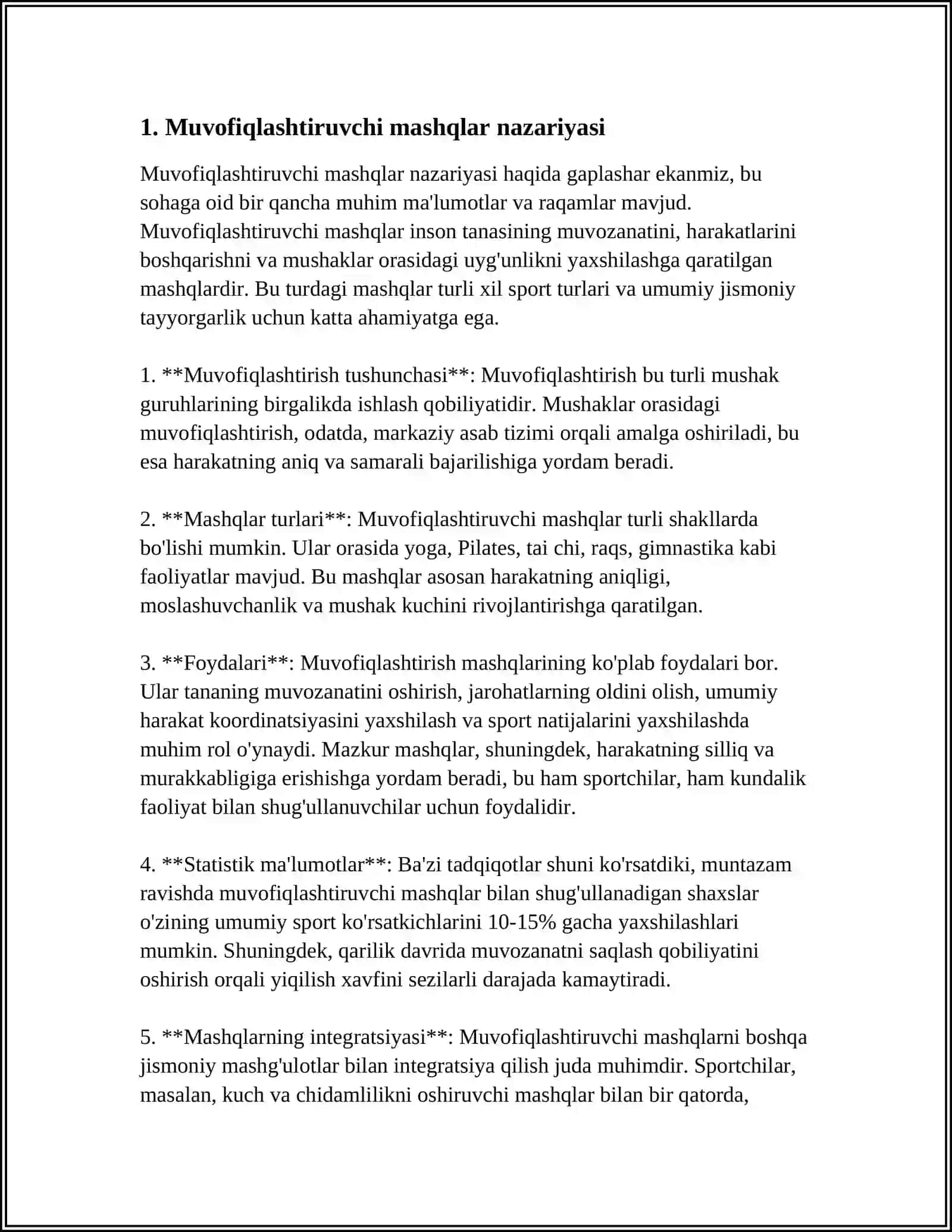 MUVOFIQLASHTIRISH (KOORDINATSIYA)YO'NALISHIDA, JISMONIY SIFAT XUSUSIYATLARINI RIVOJLANTIRUVCHI JISMONIY MASHQLAR 4