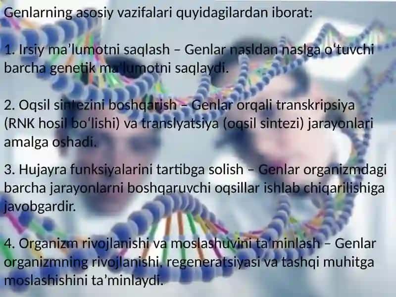 Insonda gen tuzilishi va vazifalari.Monogen kasalliklar.Aminokislatalar va uglevodlar almashinuvi buzilishi bilan kechuvchi kasalliklar 4