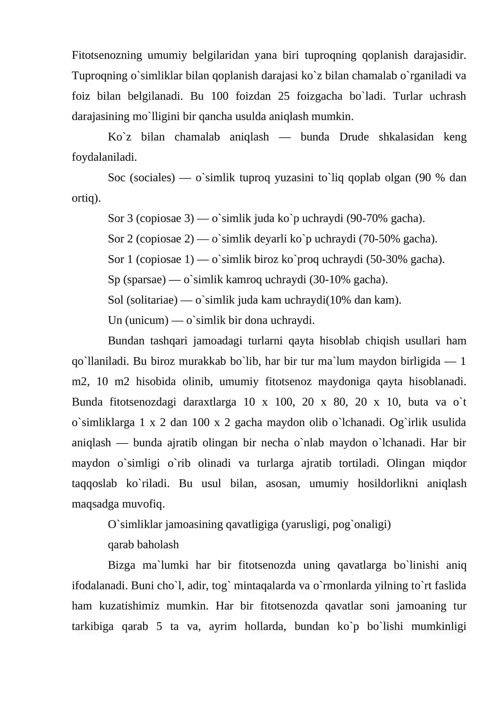 Fitotsenozlarning asosiy belgilari va ko`rsatkichlari 4