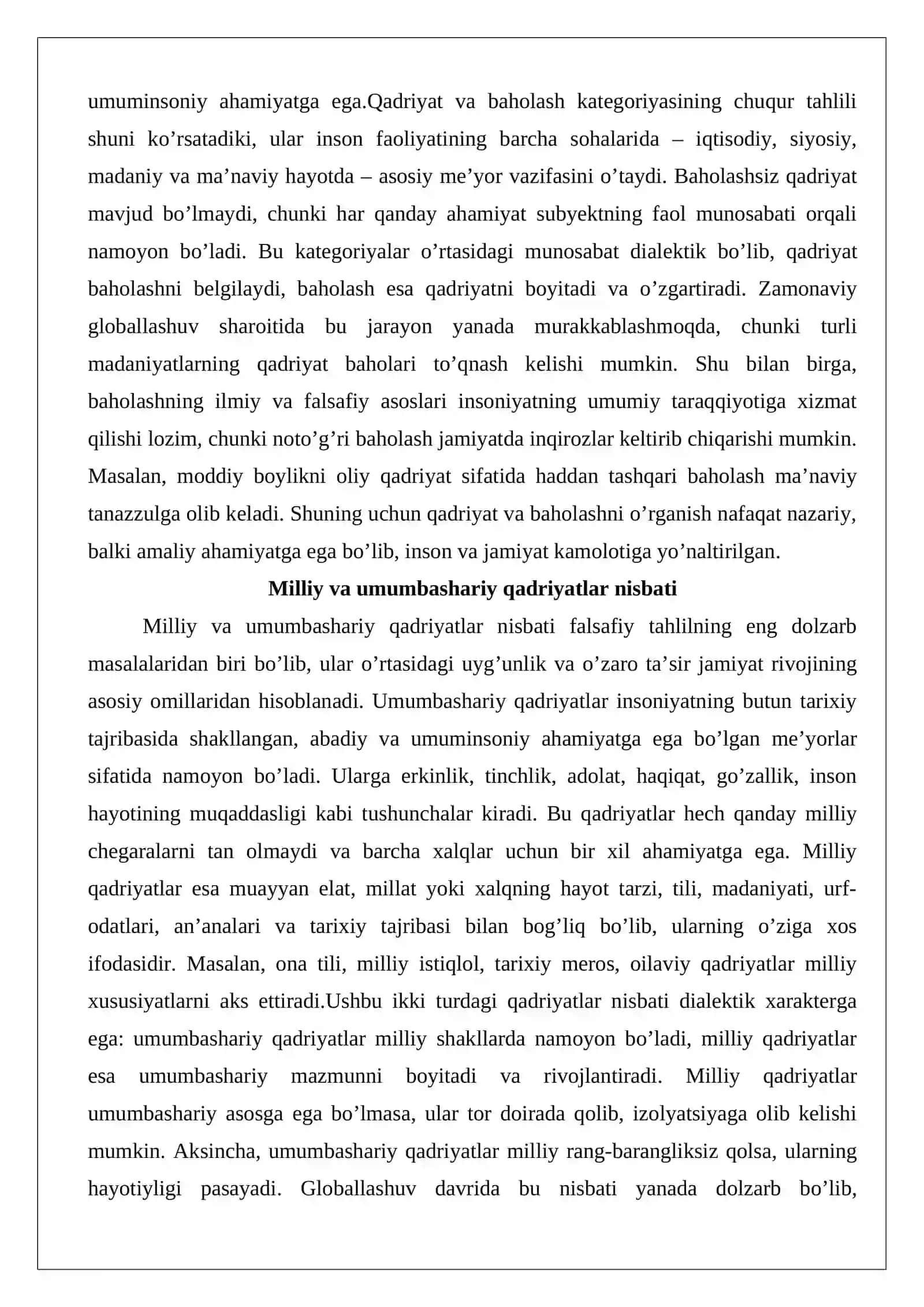 Umumbashariy qadriyatlarning xususiyatlari 4