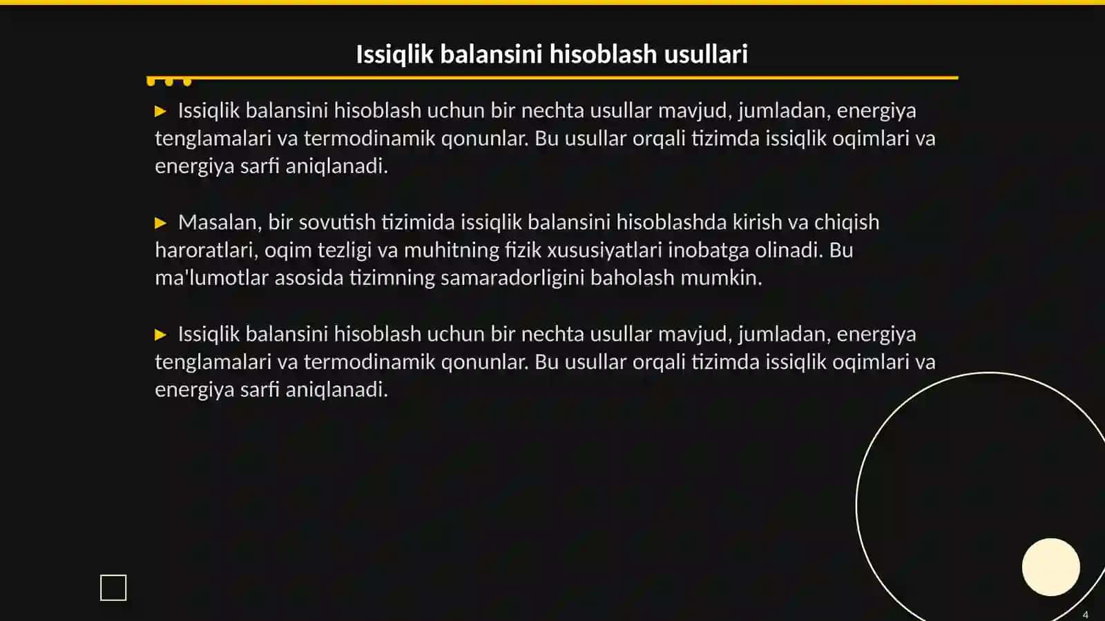 Sovutish tizimlarida issiqlik balansini hisoblash 4