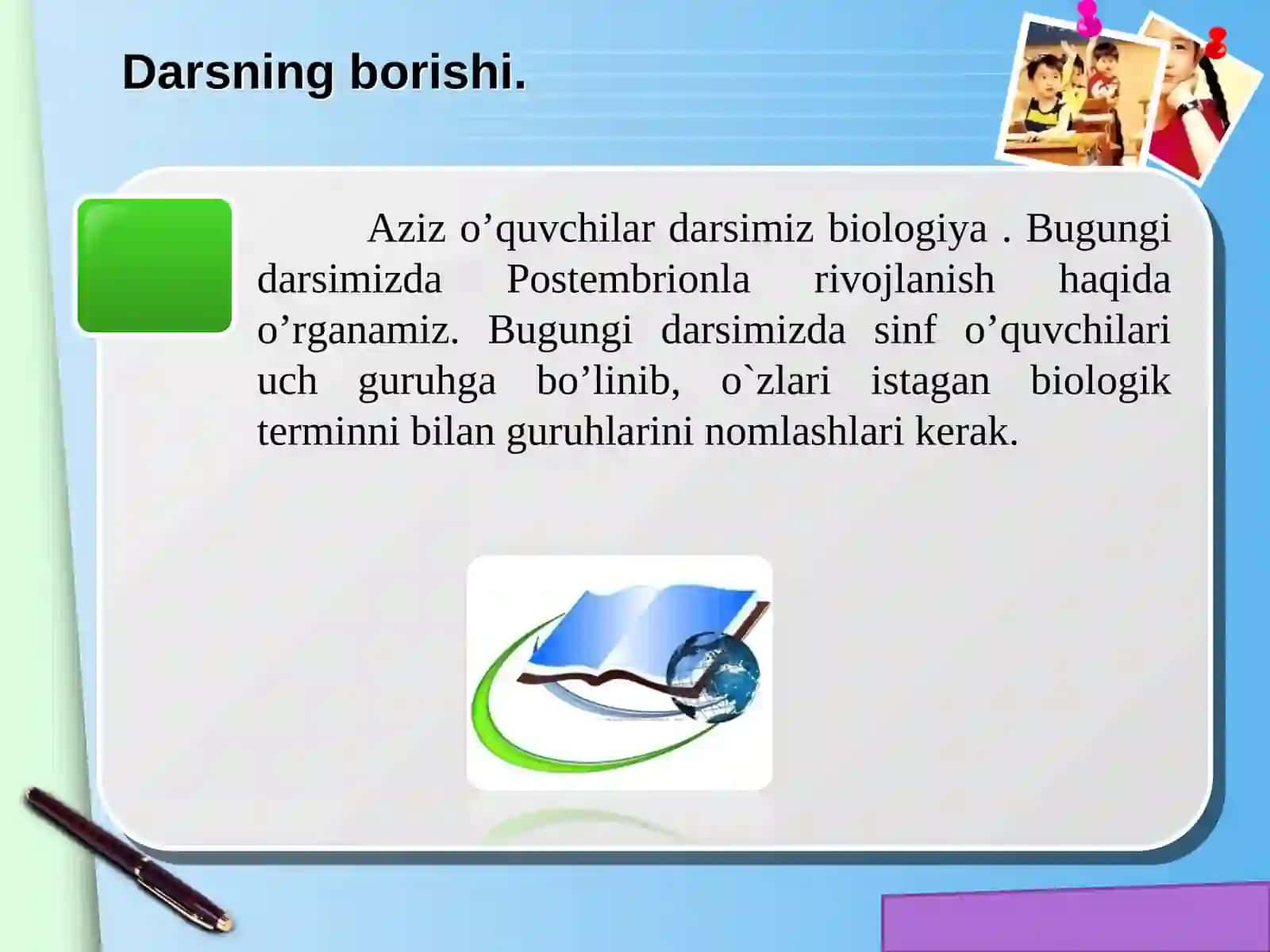 "Postembrional rivojlanish" dars ishlanmasi 4