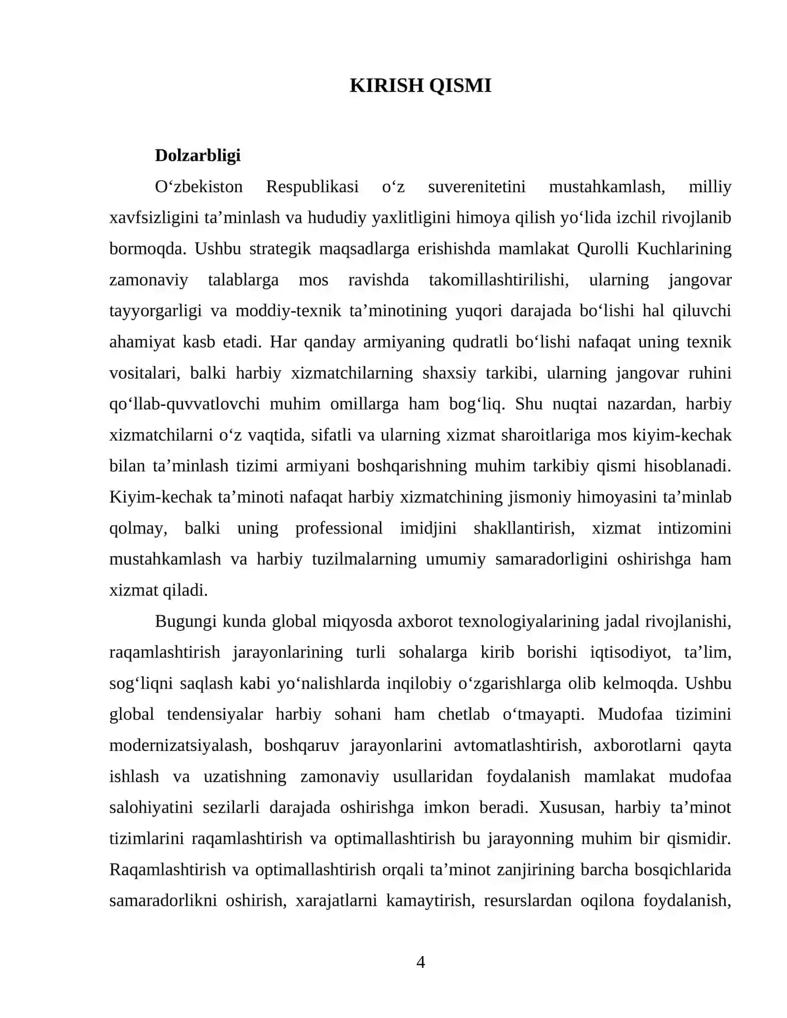Harbiy xizmatchilarning kiyim-kechak taʼminoti tizimini raqamlashtirish va optimallashtirish 4