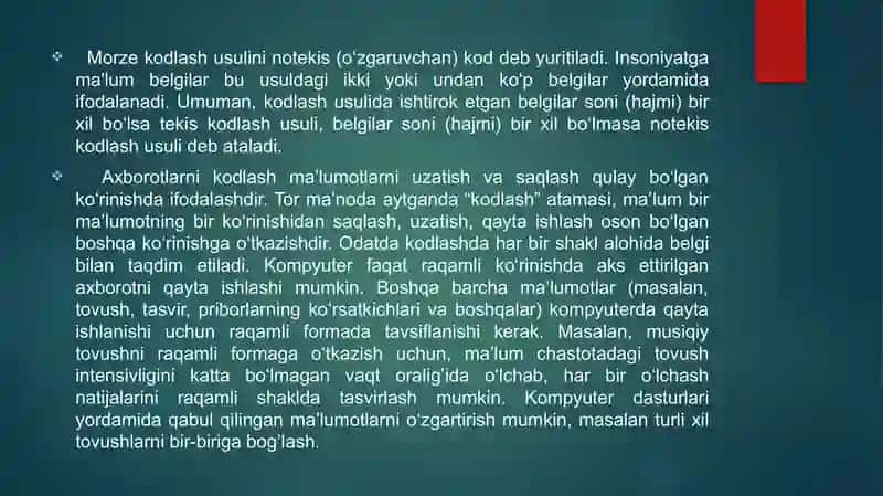 Audio va video axborotlarni kodlash, ularni qayta ishlash 4