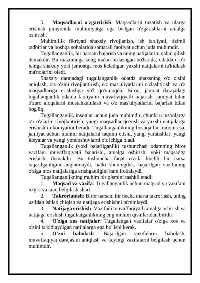 Ahamiyatlilik. Muhimlik. Tugallanganlik 4