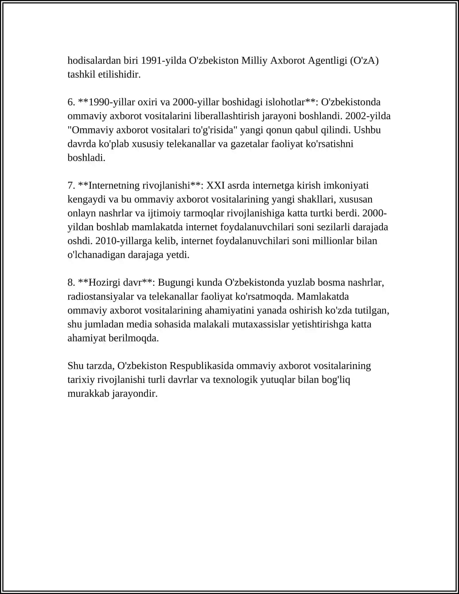 O'ZBEKISTON RESPUBLIKASIDA OMMAVIY AXBOROT VOSITALARINING FAOLIYATI 4