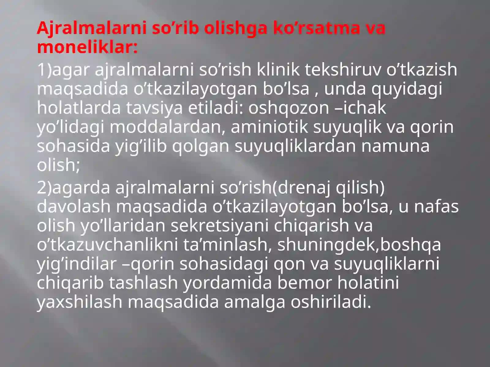 Og‘iz va burun bo‘shlig‘idan ajralmalarni so‘rib olishni o‘tkazish 4