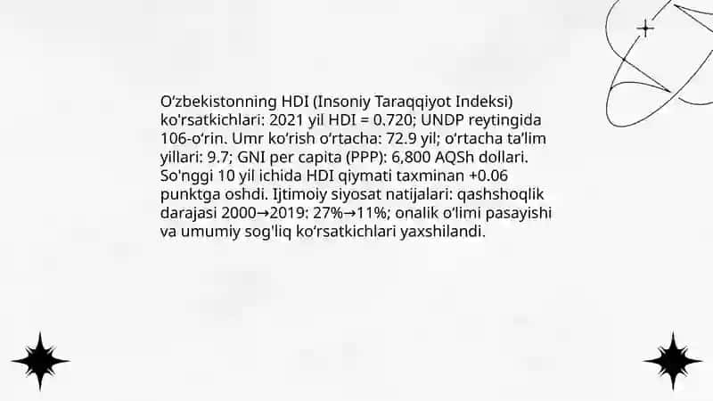 Yangi Oʻzbekiston ichtmoiy siyosiy iqtisodiy va madaniy hayotida roʻy berayotgan oʻzgarishlarni halqaro reyting va indekslarda aks etishi 4