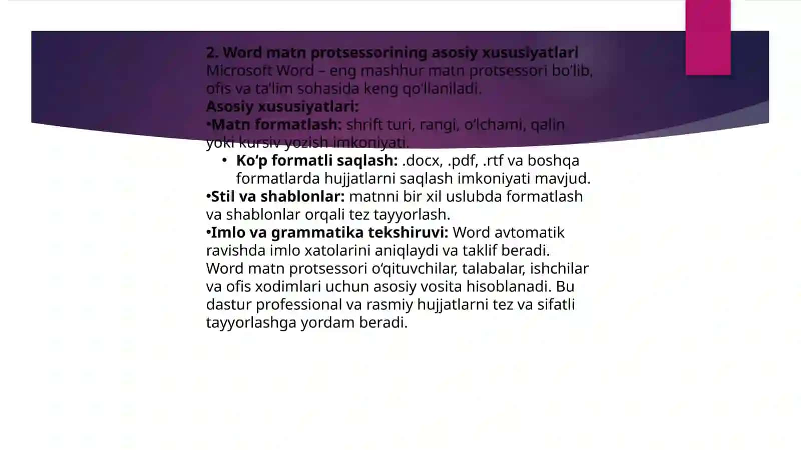 Matnmuharrirlari va Word matn protsessori. Excel elektron jadvallari bilan ishlashi 4