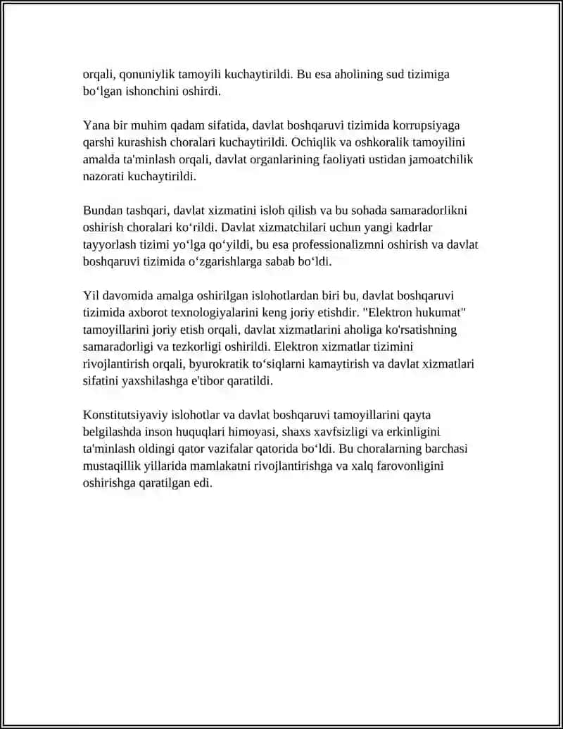 MUSTAQILLIK YILLARIDA DAVLAT BOSHQARUVI TIZIMIDA AMALGAOSHIRILGAN ISLOHOTLAR 4