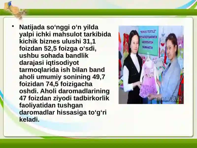 Kichik biznes va xususiy tadbirkorlikni yanada rivojlantirish 4