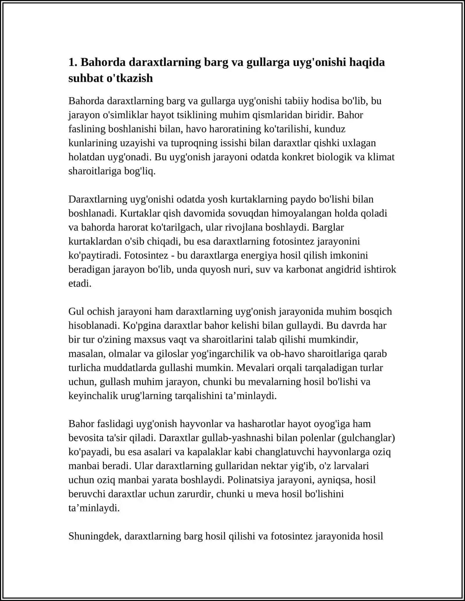 BAHORDA DARAXTLARNI UYG'ONISHI HAYVON VA HASHAROTLAR HAQIDA SUHBAT O'TKAZISH 4