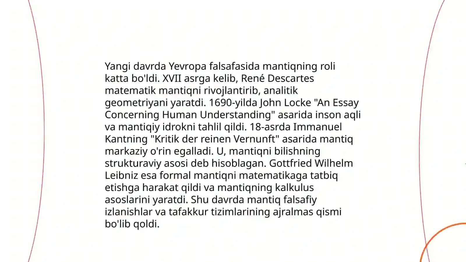 Yangi davr (XVII-XIX asrlar)va hozirgi zamon mantiq ilmi taraqqiyotining asosiy yoʻnalishlari 4