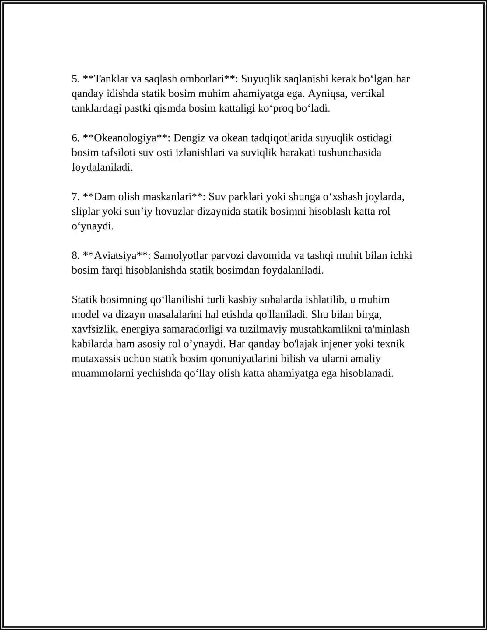 SUYUQLIK VA GAZLAR MEXANIKASI. BOSIM 4