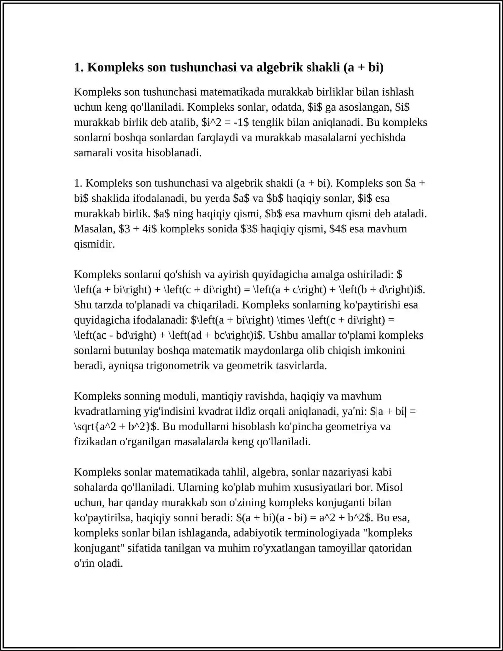 Kompleks Sonlar va Ulari ustida Amallar 4