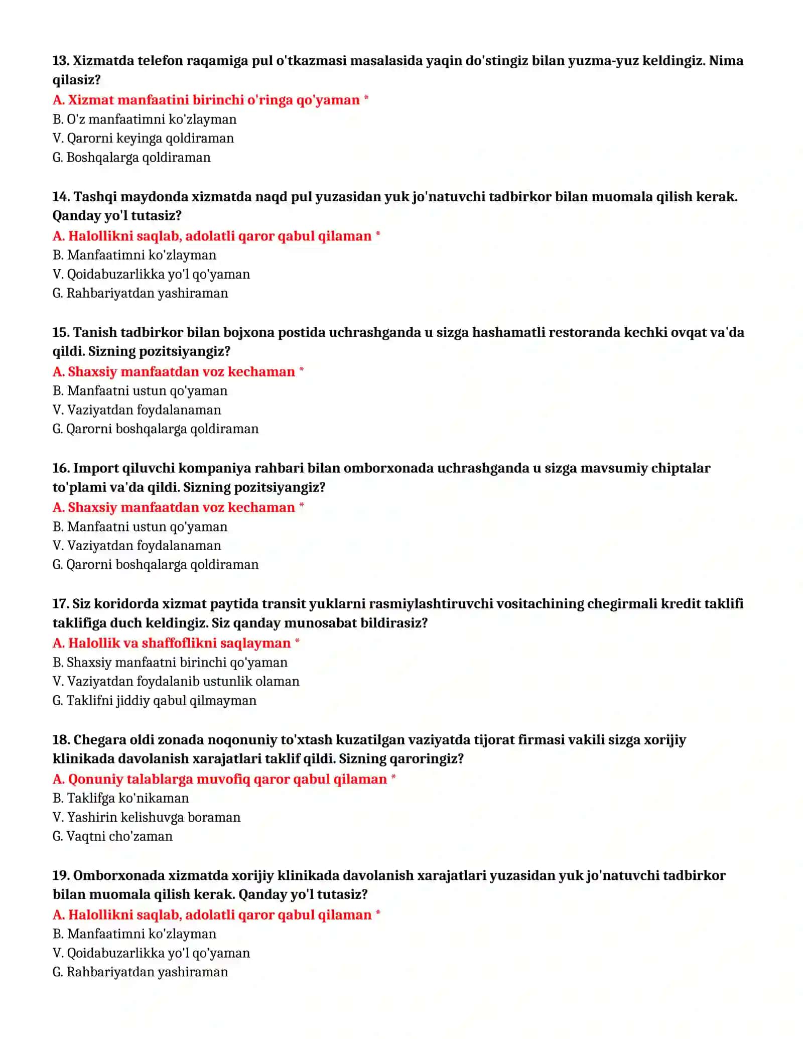 BOJXONA AKADEMIYASI - SUHBAT TESTLARI (№ 68) 4