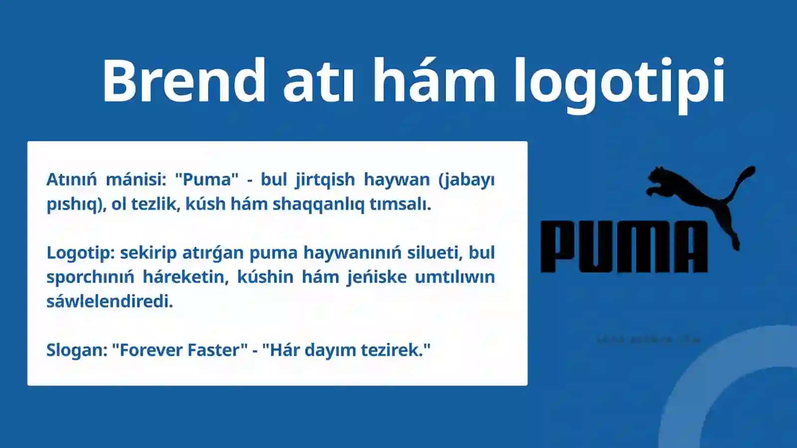 PUMA - Germaniyada shólkemlestirilgen dúnyaǵa belgili sport kiyimleri hám aksessuarların islep shıǵarıwshı kompaniya 4
