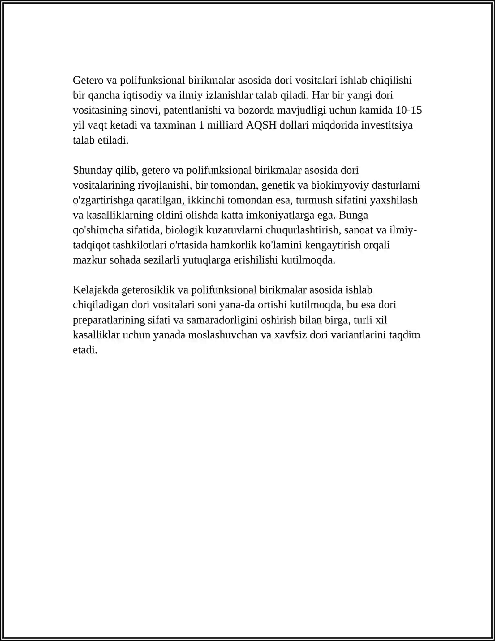 GETERO VA POLIFUNKSIONAL BIRIKMALAR ASOSIDA ISHLAB CHIQARILADIGAN ZAMONAVIY DORI VOSITALARI 4