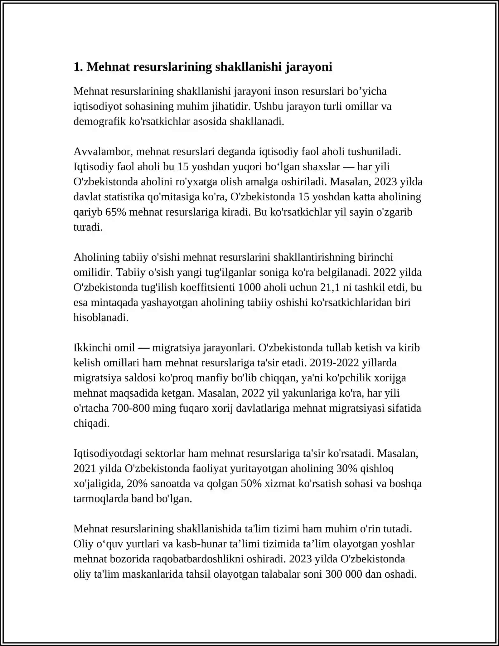 MEHNAT RESURSLARINING SHAKLLANISHI VA ULARDAN FOYDALANISH/ MUAMMOLARI 4