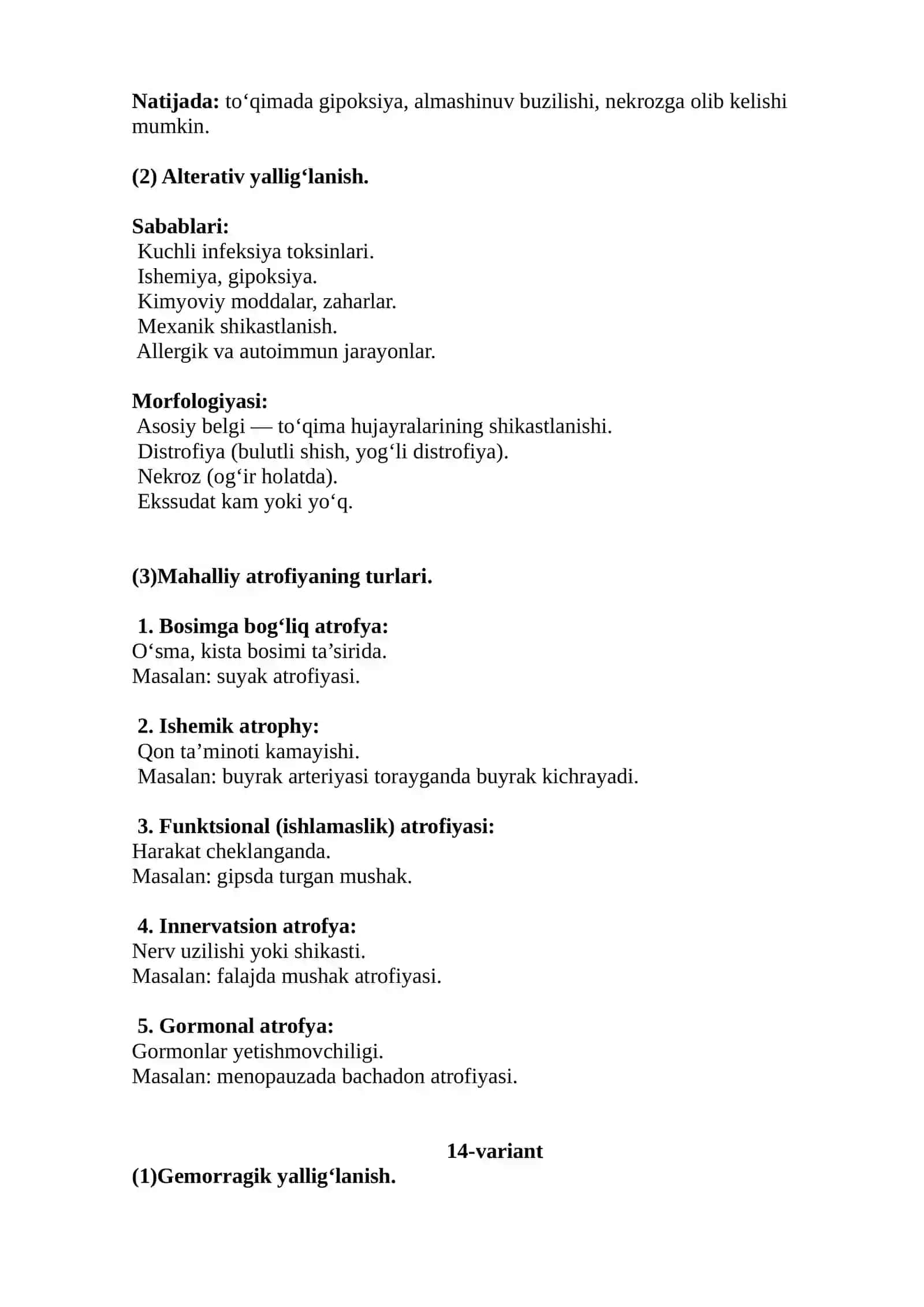 Patologik anatomiya fanlaridan imtihon ( javoblari ) 4