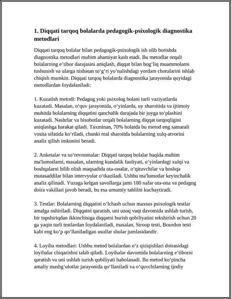 DIQQATI TARQOQ BOLA BILAN PEDAGOGIK PSIXOLOGIK ISH 4