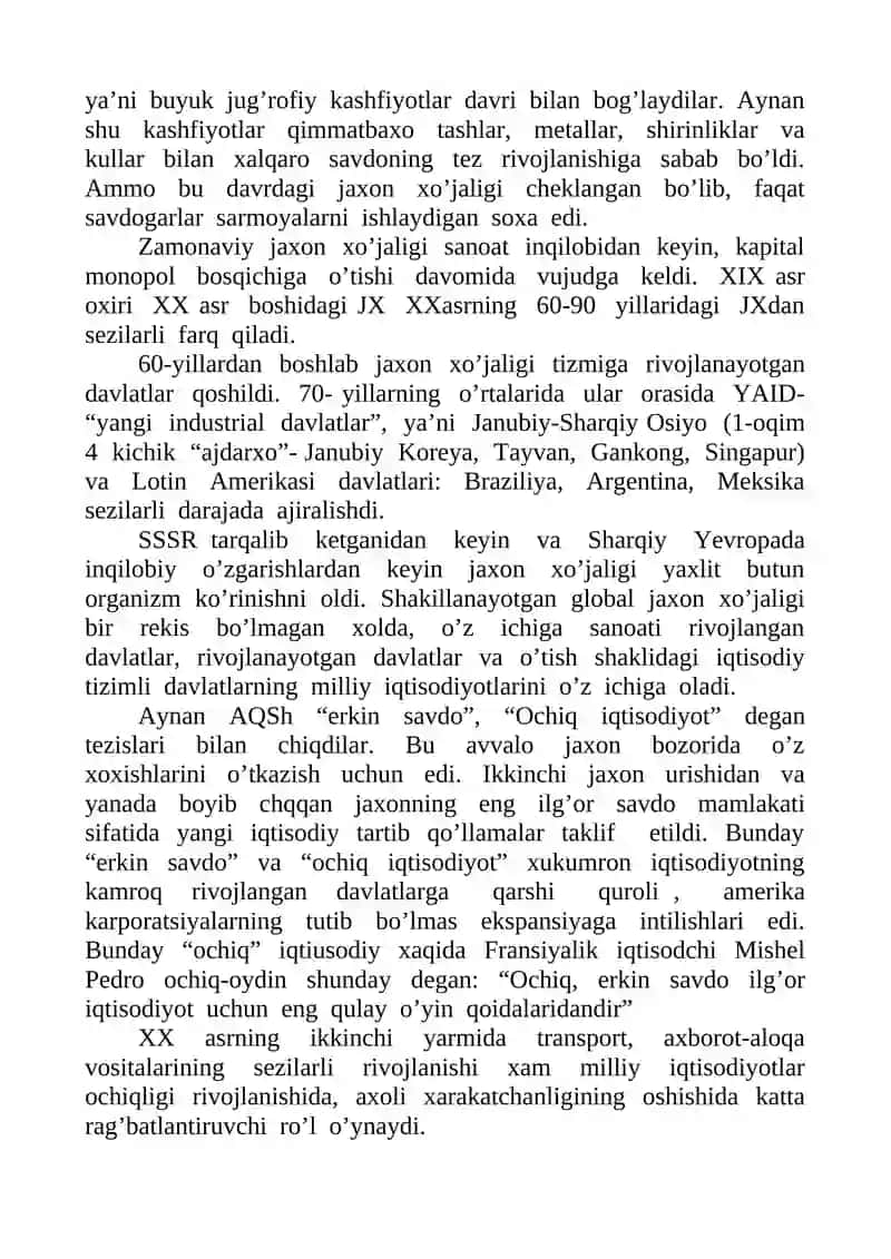 Jahon  xo’jaligi  va  xalqaro  iqtisodiy  munosabatlar:  asosiy  ko’rinishlari  va  xususiyatlari. 4