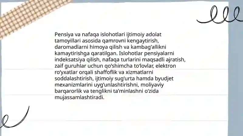 Oʻzbekistonda ijtimoiy sohada amalga oshirilayotgan o'zgarishlar mazmun va mohiyat 4