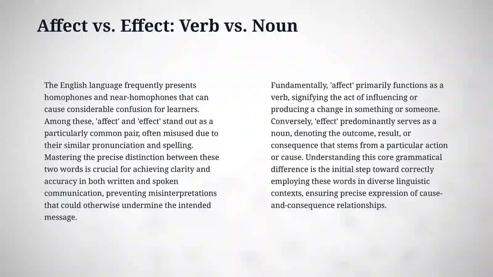 Ingliz tilidagi eng ko'p adashtiriladigan so'zlar (Confusing words - masalan: affect/effect, accept/except) va ularning farqi 4