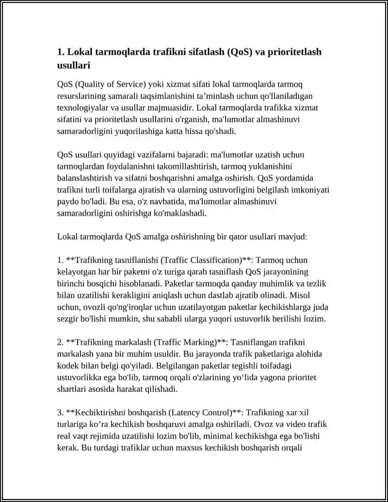 LOKAL TARMOQLARDA MA’LUMOTLAR ALMASHINUVI SAMARADORLIGINI OSHIRISH USULLARI 4