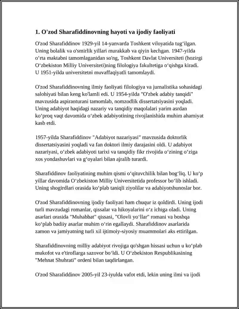 OZOD SHARAFIDDINOVNING "IJODNI ANGLASH BAXTI " MAQOLALAR TO'PLAMI ASOSIDA REFERAT TAYYORLASH 4