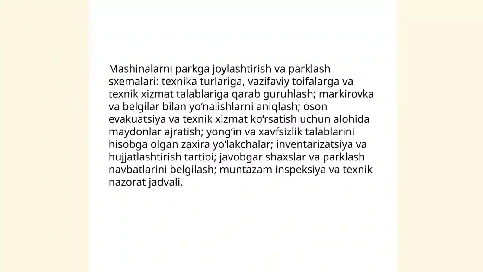 Jangovar mashinalar parkida ichki tartibni tashkillashtirish 4