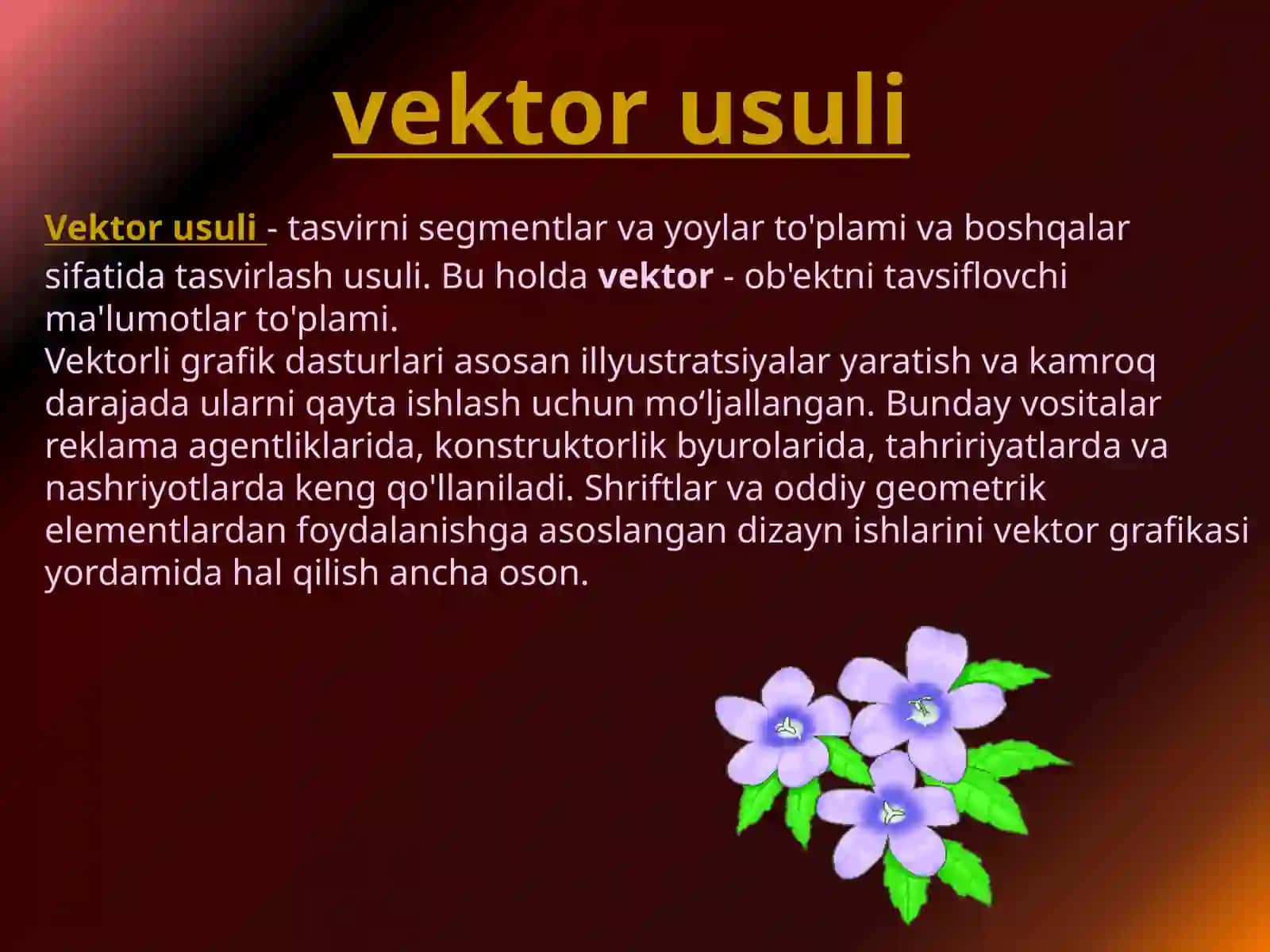 Kompyuter grafikasi turlari vektorli, rastorli,fraktal CD -grafika 4