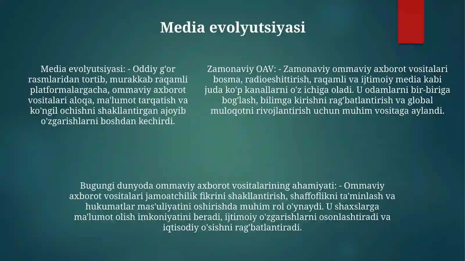 Zamonaviy Bosqichda MedianingO‘Rni 4