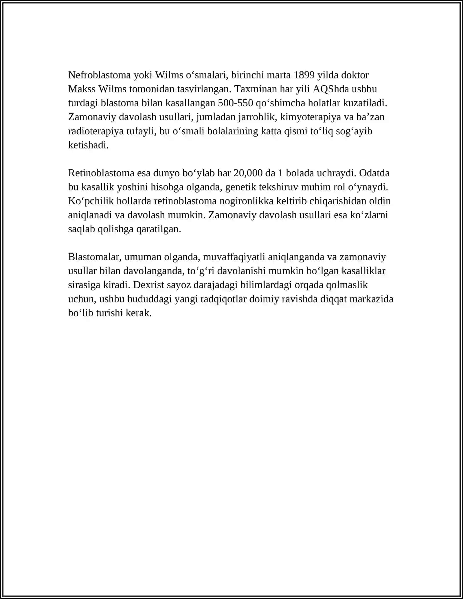 BLASTOMALAR HAQIDA TUSHUNCHA. BLASTOMALARGA QARSHI VOSITALARNING TASNIFI VA TASIR TURLARI NOJO' YA TA' SIRLARI 4
