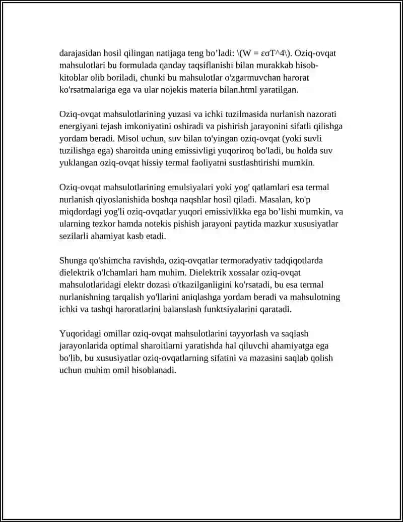OZIQ-OVQAT MAHSULOTLARINING TERMORADIATSION VA DIELEKTRIK TAVSIFLARI 4