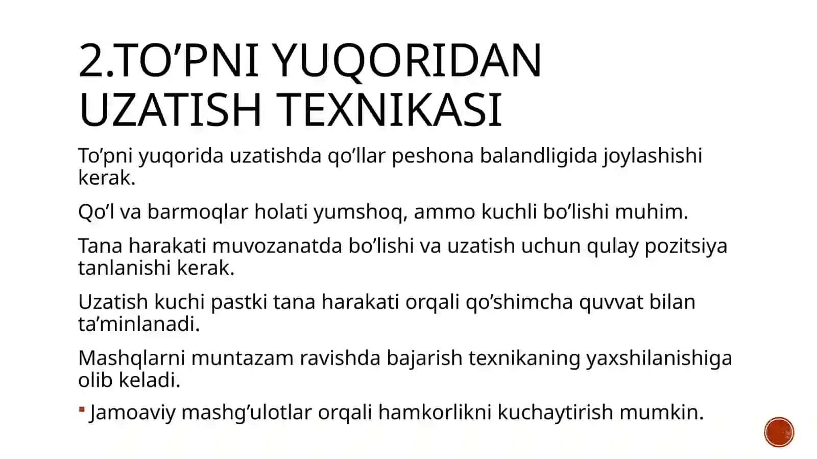 Valeybolo’yinida to’pni yuqoridan uzatish va qabul qilish texnikasi 4