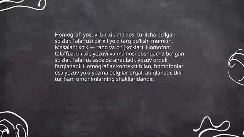 Soʻzlarning shakl va maʼno munosabatiga koʻra turlari (Omonimlar va sinonimlar) 4