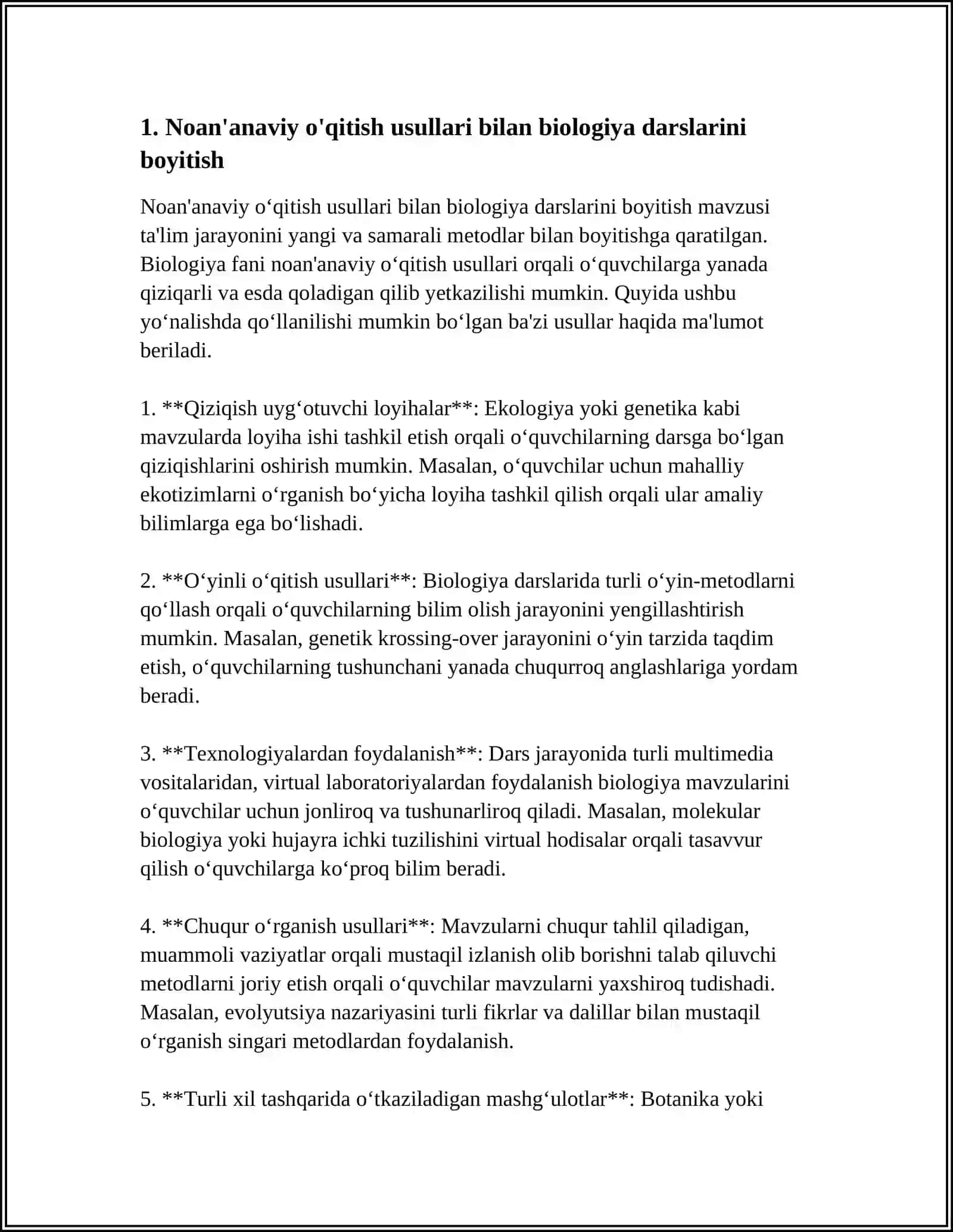 BIOLOGIYA DARSLARIDA NOAN'ANAVIY USULLARNI QOʻLLASH METADALOGIYASI 4