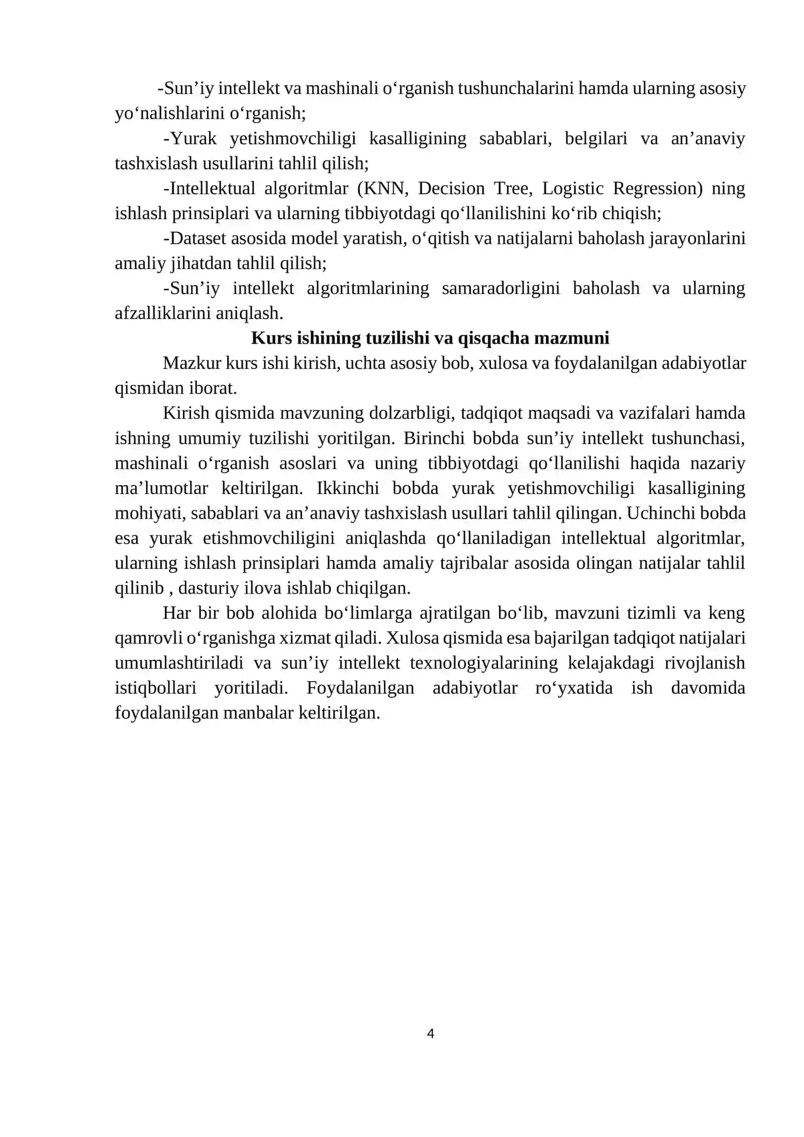 “YURAK YETISHMOVCHILIGINI TASHXISLASHNING INTELLEKTUAL ALGORITMLARI” 4