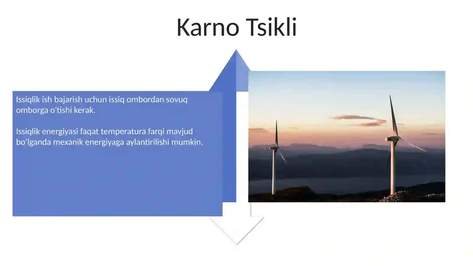 Issiqlik energiyasini mexanik energiyaga aylantirish shart sharoitlari 4