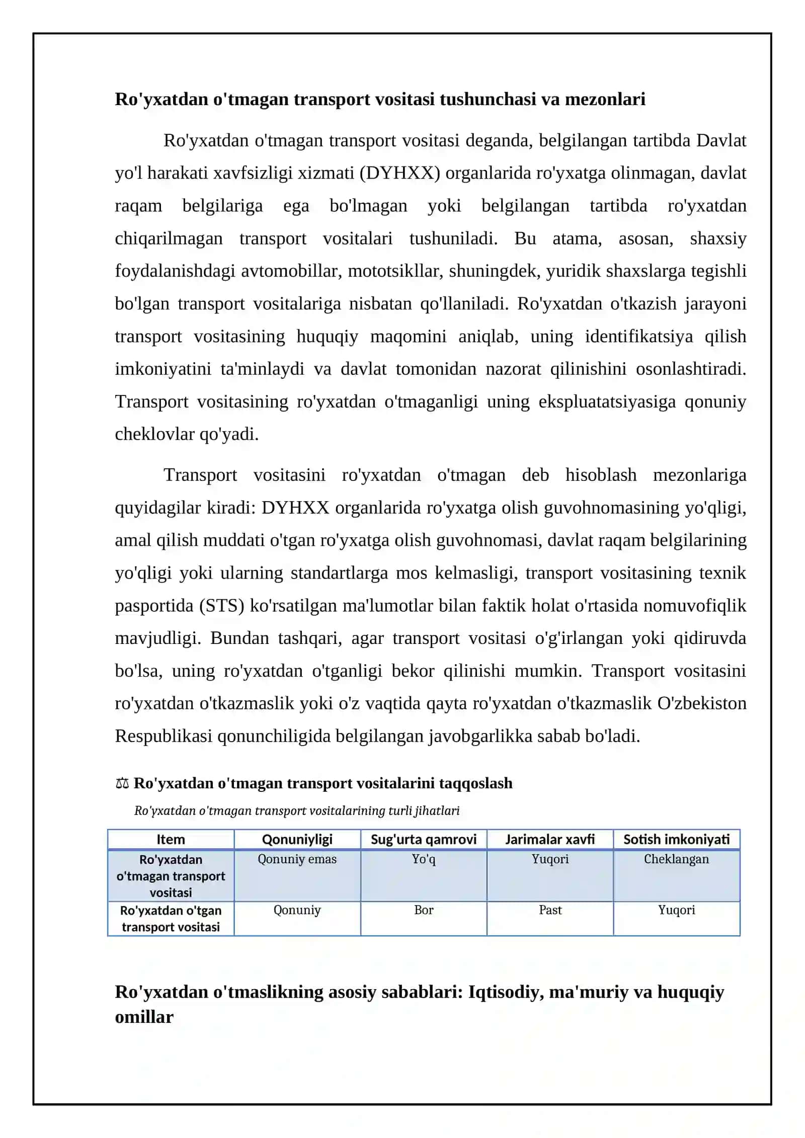 Ro'yxatdan o'tmagan transport vositalari: Ta'rif, sabablari va oqibatlari 4
