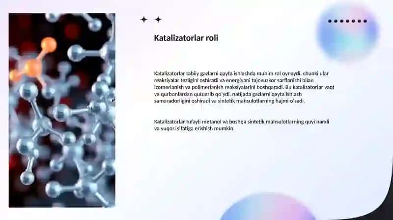 Tabiiy gazni qayta ishlash asosida metanol va sintetik mahsulotlar olishning katalitik jarayonlari 4